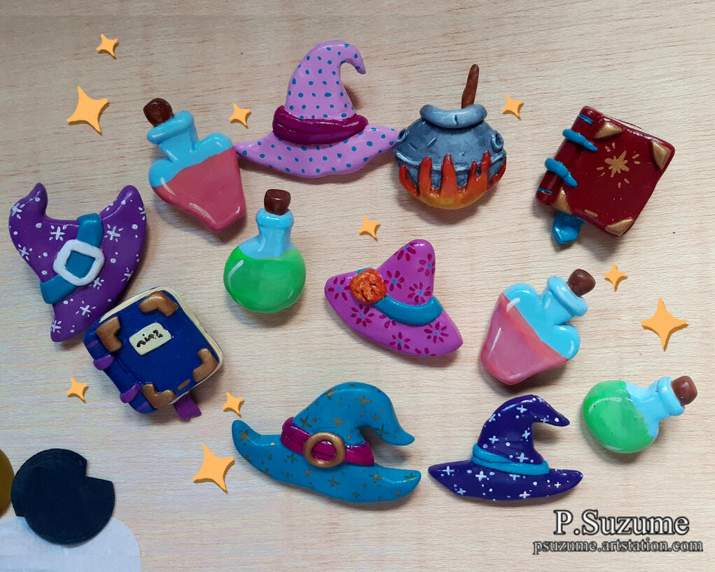 Witch clay pins