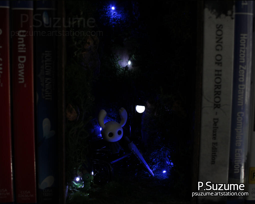 Hollow Knight book nook - lights on